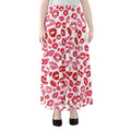 Red And Pink Lips Pattern Print Chiffon Maxi Skirt