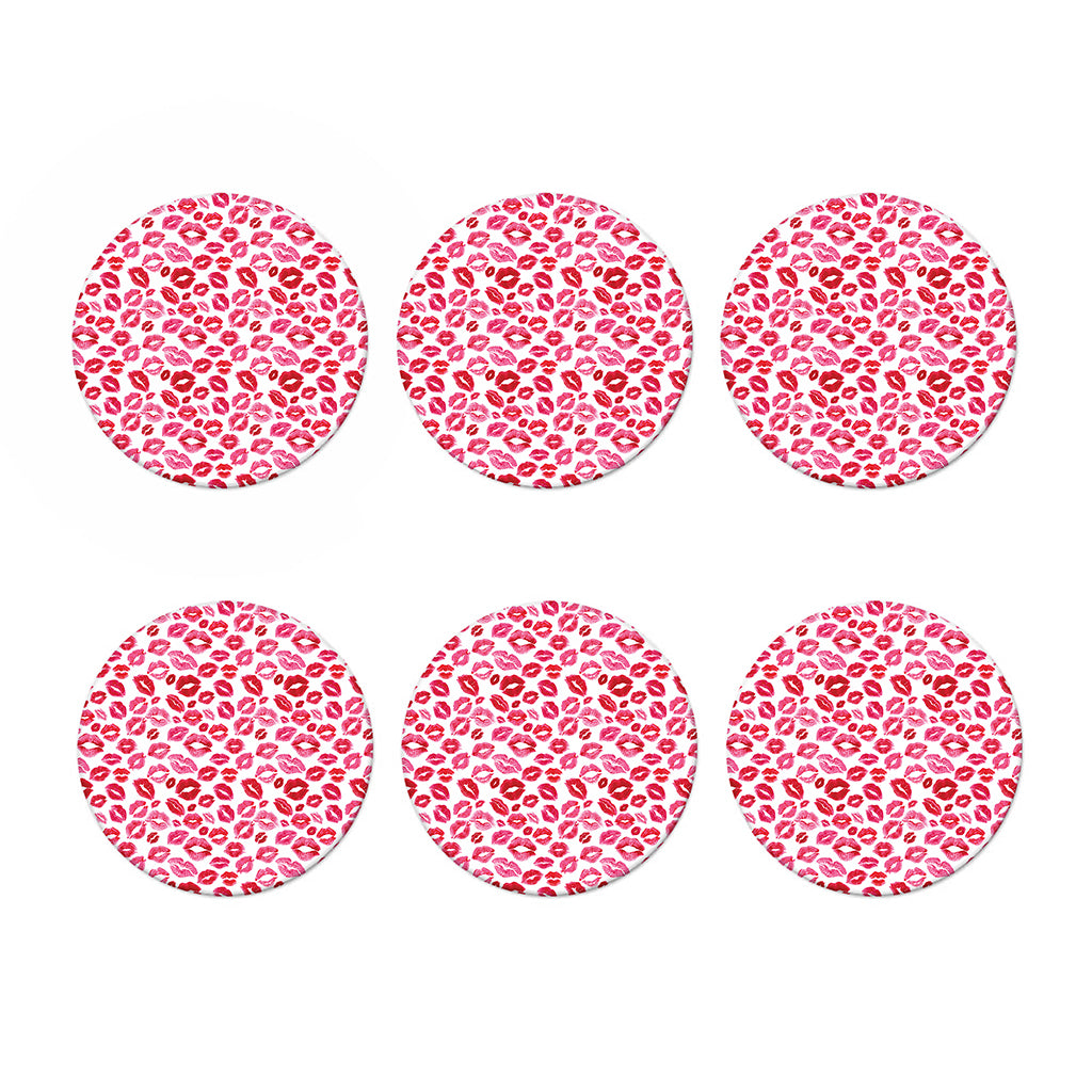 Red And Pink Lips Pattern Print Coaster Set