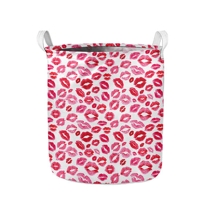 Red And Pink Lips Pattern Print Collapsible Laundry Basket