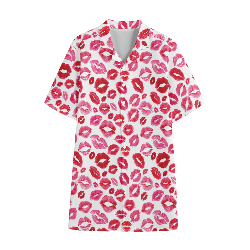 Red And Pink Lips Pattern Print Cotton Hawaiian Shirt