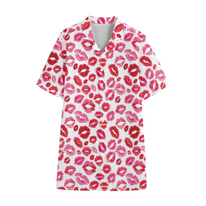 Red And Pink Lips Pattern Print Cotton Hawaiian Shirt