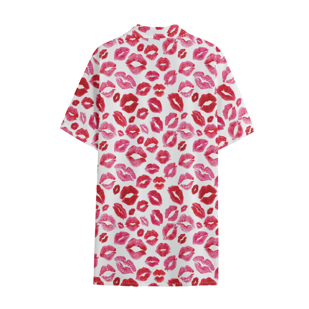 Red And Pink Lips Pattern Print Cotton Hawaiian Shirt