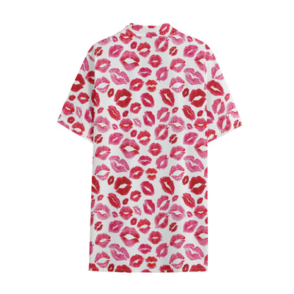 Red And Pink Lips Pattern Print Cotton Hawaiian Shirt