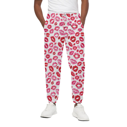 Red And Pink Lips Pattern Print Cotton Pants
