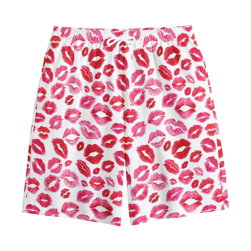 Red And Pink Lips Pattern Print Cotton Shorts