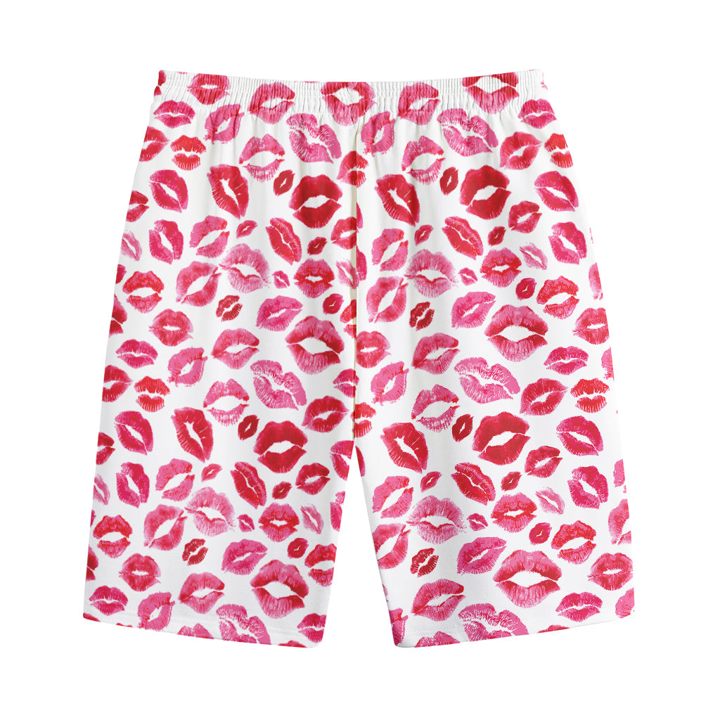 Red And Pink Lips Pattern Print Cotton Shorts