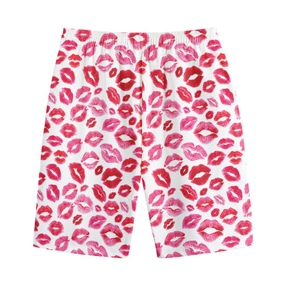 Red And Pink Lips Pattern Print Cotton Shorts