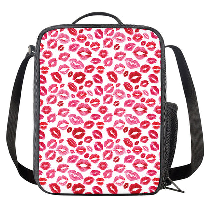 Red And Pink Lips Pattern Print Crossbody Lunch Bag