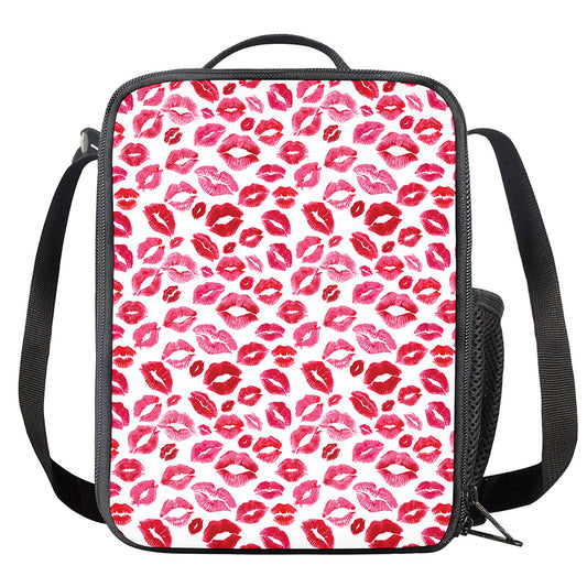 Red And Pink Lips Pattern Print Crossbody Lunch Bag