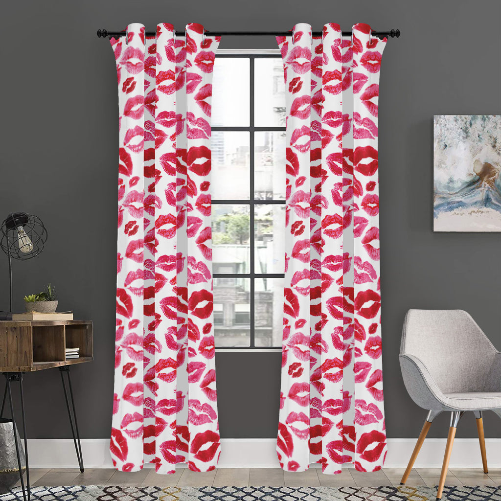 Red And Pink Lips Pattern Print Curtain