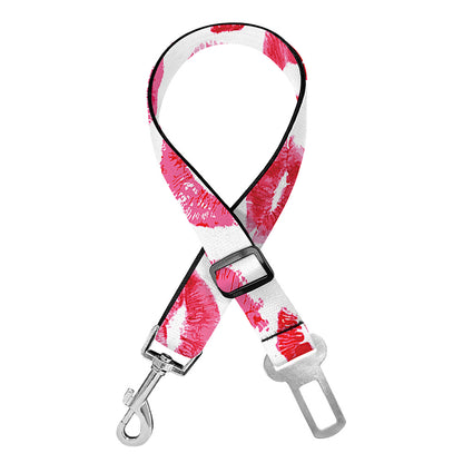 Red And Pink Lips Pattern Print Dog Seat Belt
