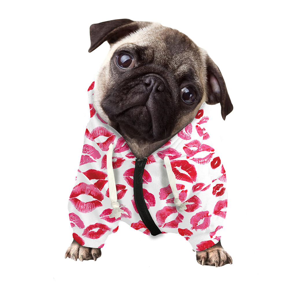 Red And Pink Lips Pattern Print Dog Zip Up Hoodie