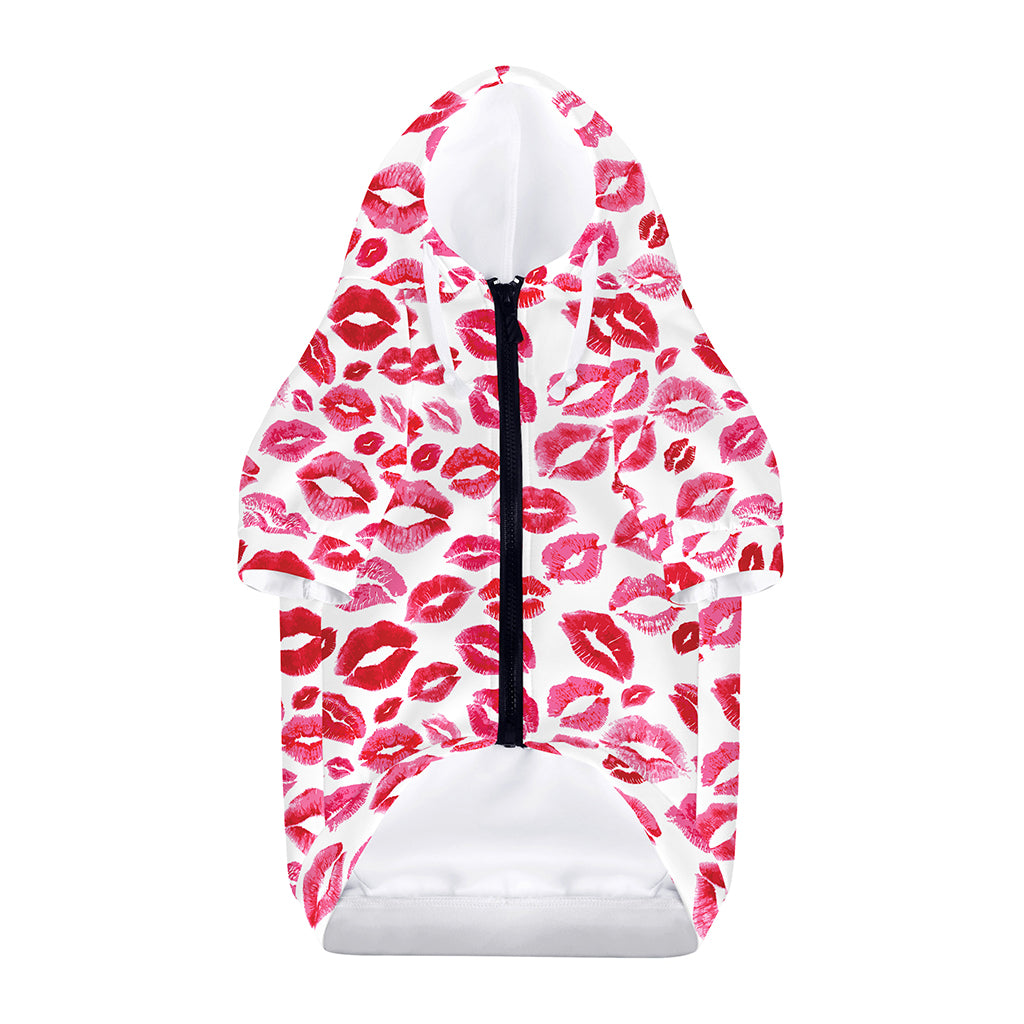 Red And Pink Lips Pattern Print Dog Zip Up Hoodie