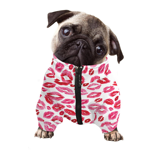 Red And Pink Lips Pattern Print Dog Zip Up Jacket