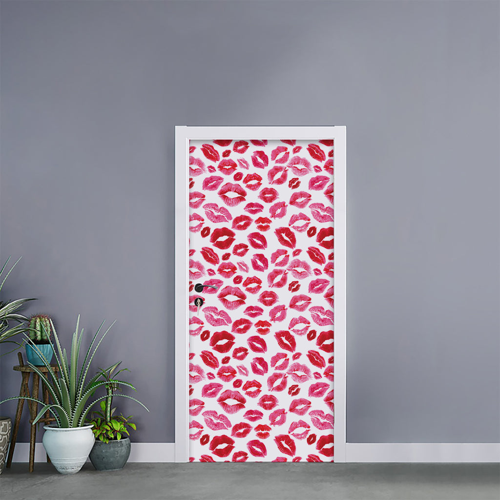 Red And Pink Lips Pattern Print Door Sticker