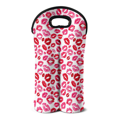 Red And Pink Lips Pattern Print Double Neoprene Wine Tote