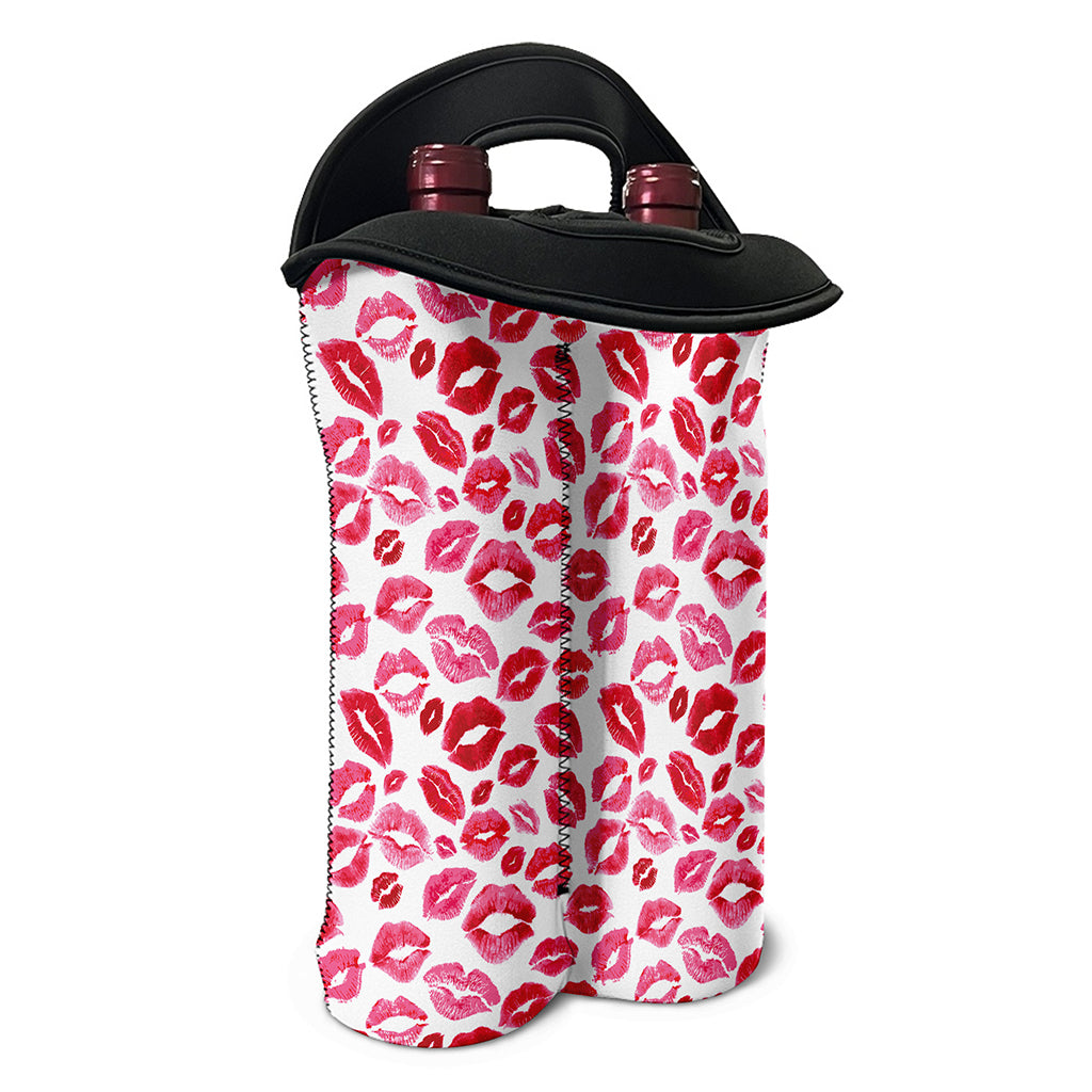 Red And Pink Lips Pattern Print Double Neoprene Wine Tote