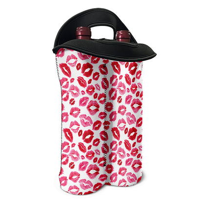 Red And Pink Lips Pattern Print Double Neoprene Wine Tote