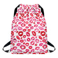 Red And Pink Lips Pattern Print Drawstring Backpack