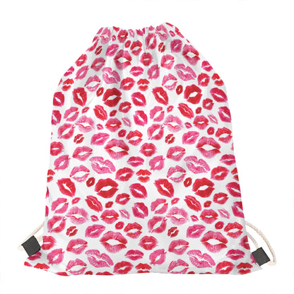 Red And Pink Lips Pattern Print Drawstring Bag