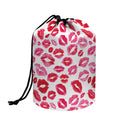 Red And Pink Lips Pattern Print Drawstring Makeup Bag