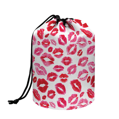 Red And Pink Lips Pattern Print Drawstring Makeup Bag