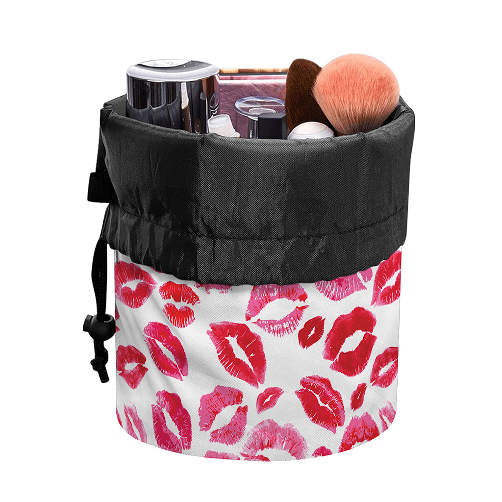 Red And Pink Lips Pattern Print Drawstring Makeup Bag