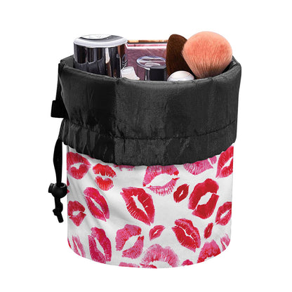 Red And Pink Lips Pattern Print Drawstring Makeup Bag
