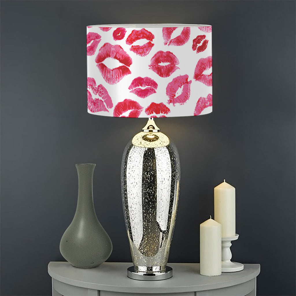 Red And Pink Lips Pattern Print Drum Lamp Shade