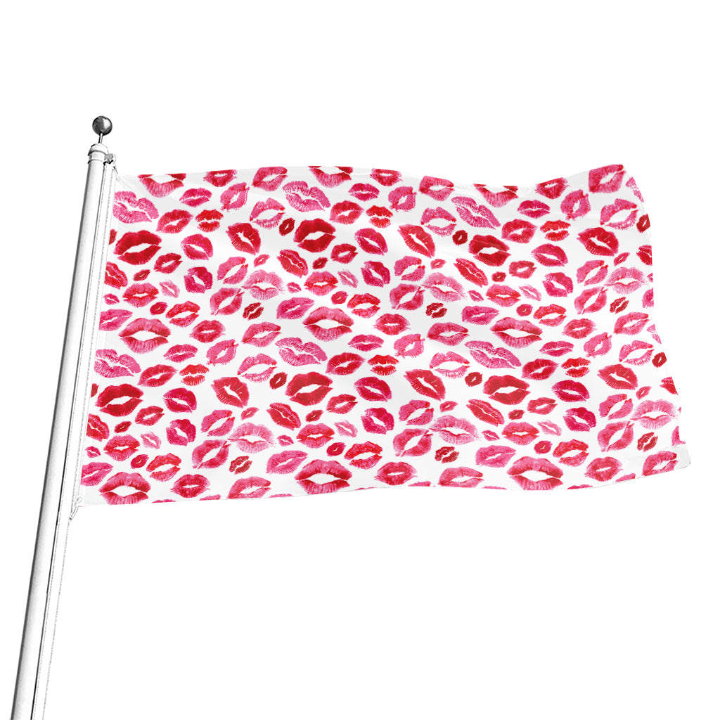 Red And Pink Lips Pattern Print Flag
