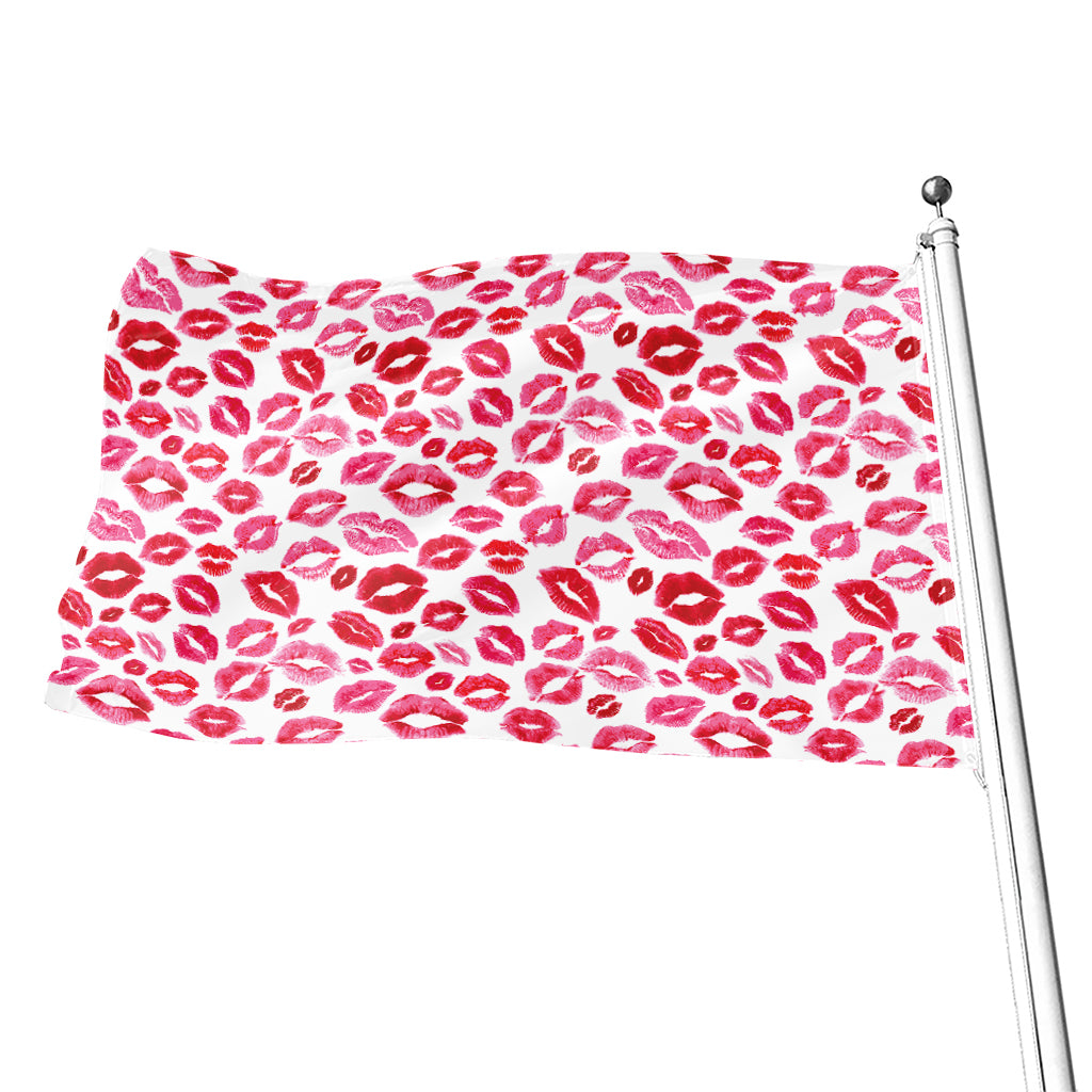 Red And Pink Lips Pattern Print Flag