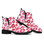 Red And Pink Lips Pattern Print Flat Ankle Boots