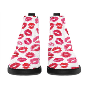 Red And Pink Lips Pattern Print Flat Ankle Boots