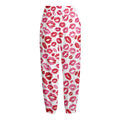 Red And Pink Lips Pattern Print Fleece Lined Knit Pants