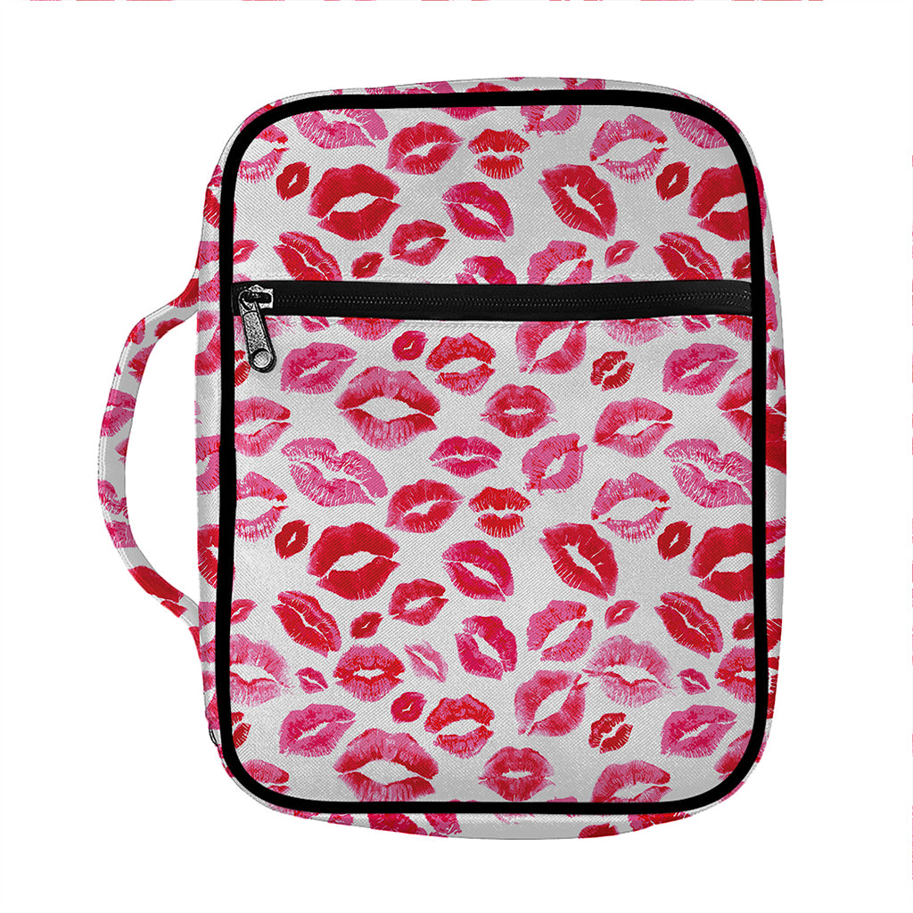 Red And Pink Lips Pattern Print Front Pocket Bible Bag