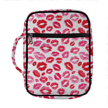 Red And Pink Lips Pattern Print Front Pocket Bible Bag