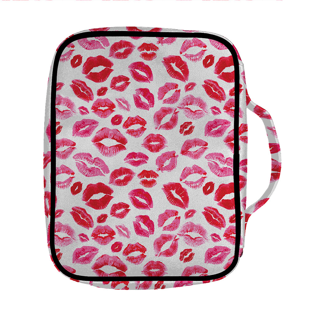 Red And Pink Lips Pattern Print Front Pocket Bible Bag