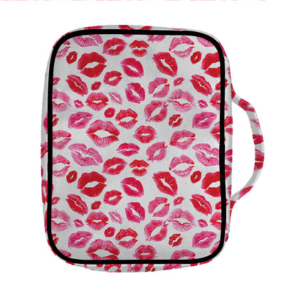 Red And Pink Lips Pattern Print Front Pocket Bible Bag