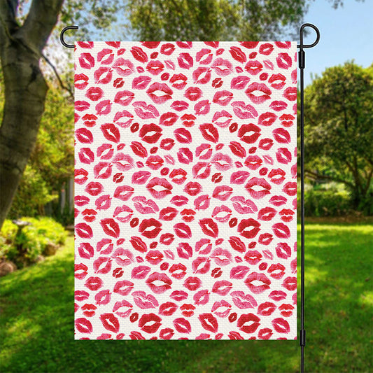 Red And Pink Lips Pattern Print Garden Flag