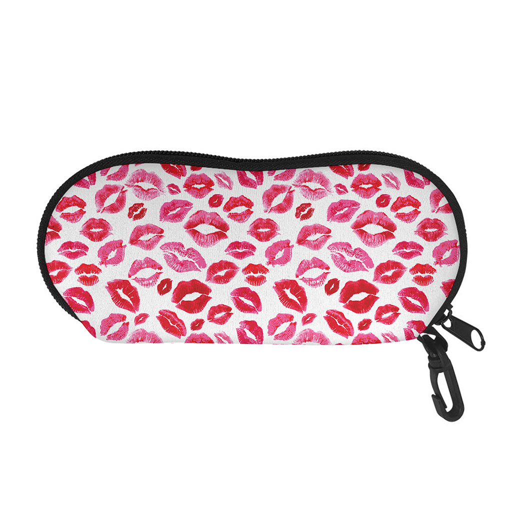 Red And Pink Lips Pattern Print Glasses Case