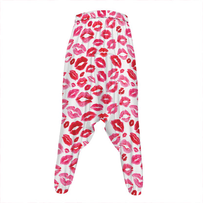Red And Pink Lips Pattern Print Hammer Pants