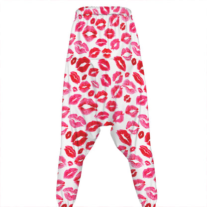 Red And Pink Lips Pattern Print Hammer Pants