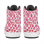 Red And Pink Lips Pattern Print High Top Leather Sneakers