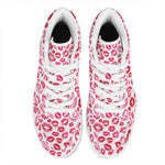 Red And Pink Lips Pattern Print High Top Leather Sneakers