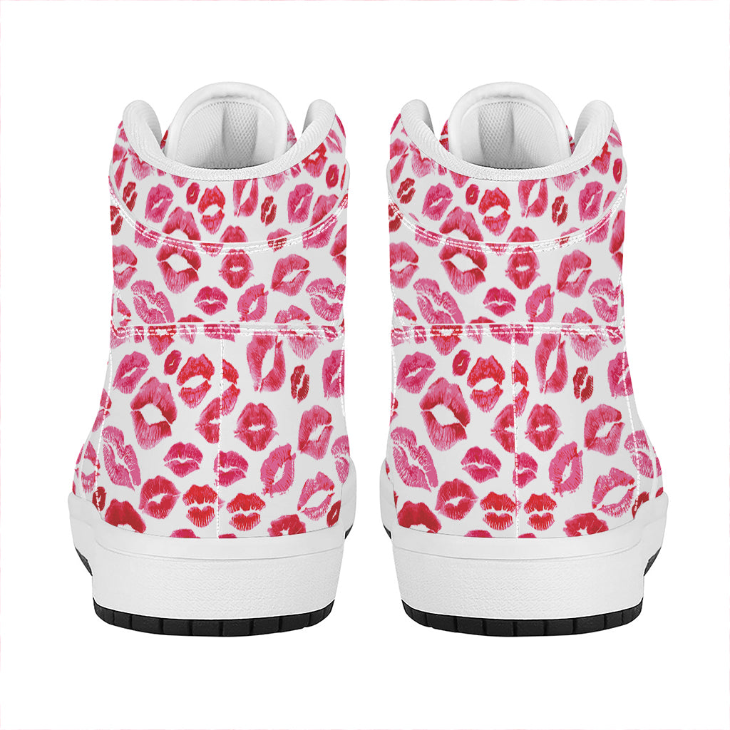 Red And Pink Lips Pattern Print High Top Leather Sneakers