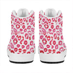 Red And Pink Lips Pattern Print High Top Leather Sneakers