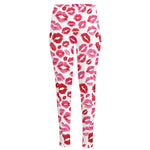 Red And Pink Lips Pattern Print High-Waisted Pocket Leggings