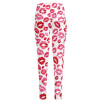 Red And Pink Lips Pattern Print High-Waisted Pocket Leggings
