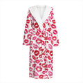 Red And Pink Lips Pattern Print Hooded Bathrobe