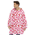 Red And Pink Lips Pattern Print Hoodie Blanket